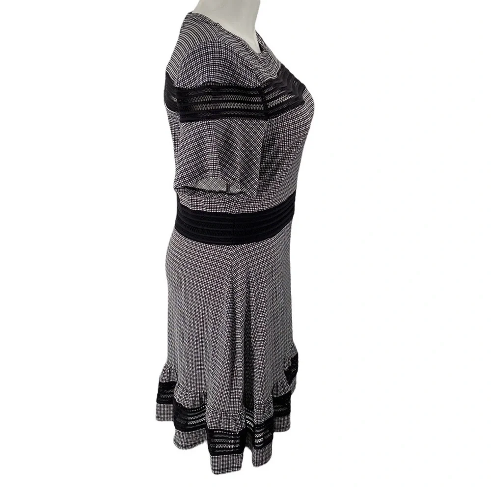 Michael Kors dress size XL black & white peek a boo flounce stretchy zip up - Picture 4 of 14